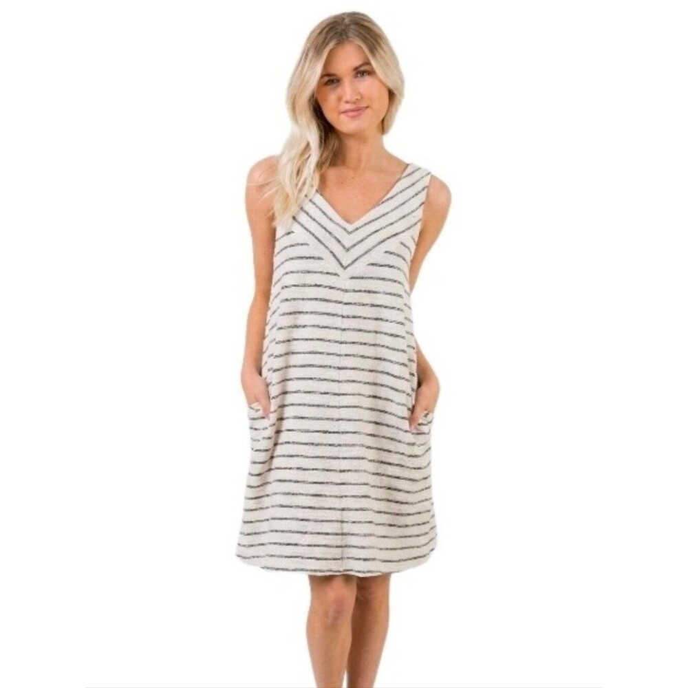 Simply Noelle Terry Striped V-Neck Dress A-Line Sheath Lined Women's S/M (8-10)
